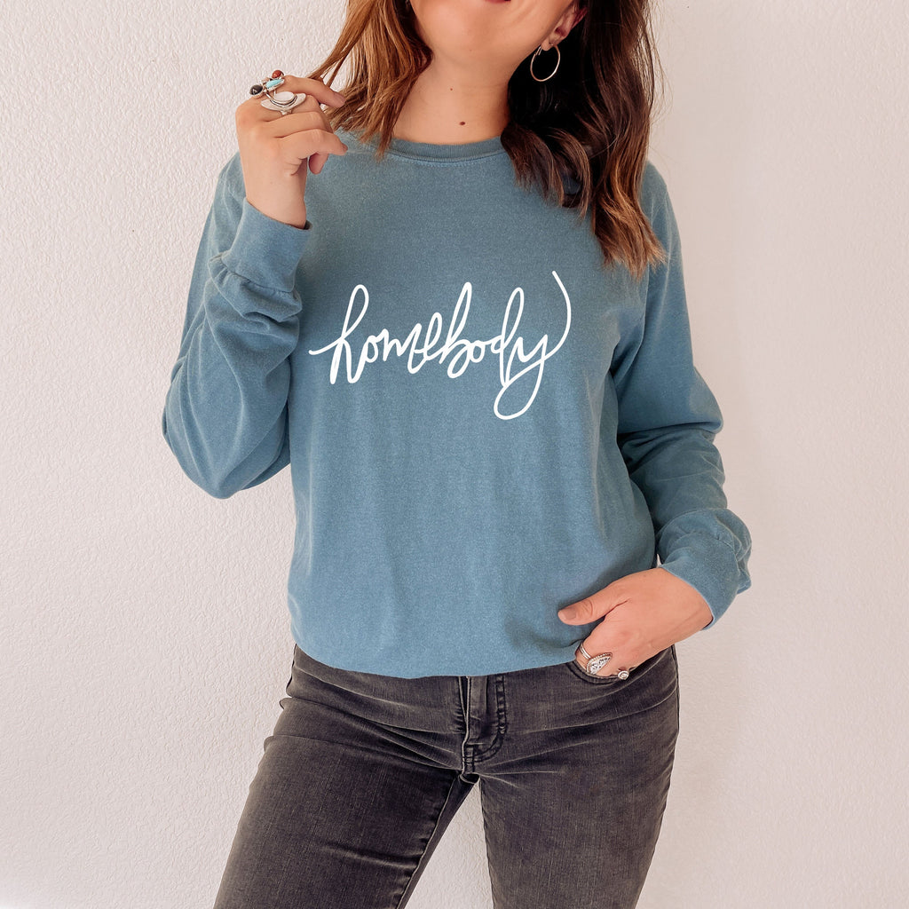 Homebody Long Sleeve Shirt, Comfy Long Sleeve, Cozy Shirt, Indoorsy, Introvert-Long Sleeves-208 Tees- 208 Tees, A Women's, Men's and Kids Online Graphic Tee Boutique, Located in Spirit Lake, Idaho