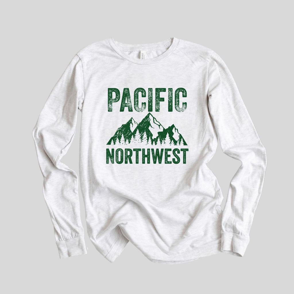 PNW Shirt, Shirts for Women, Pacific Northwest, Graphic Tee, Camping T Shirt, Travel Shirt, Nature TShirt, Hiking Shirt, Gift for Her-Long Sleeves-208 Tees- 208 Tees, A Women's, Men's and Kids Online Graphic Tee Boutique, Located in Spirit Lake, Idaho