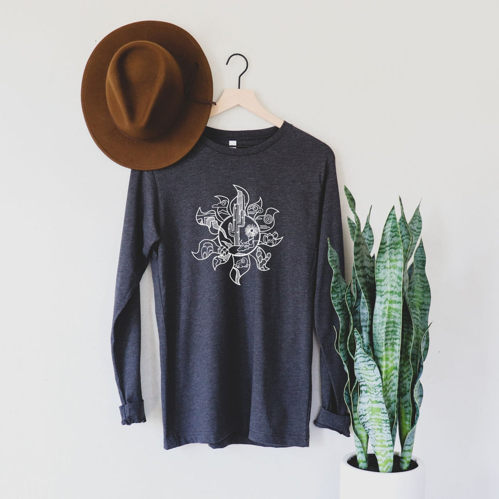 Desert Scene Long Sleeve Shirt, Cute Long Sleeve T Shirt, Long Sleeve Shirts for Women, Cactus Shirt, Gift for Her, Gift for Wife-Long Sleeves-208 Tees- 208 Tees, A Women's, Men's and Kids Online Graphic Tee Boutique, Located in Spirit Lake, Idaho