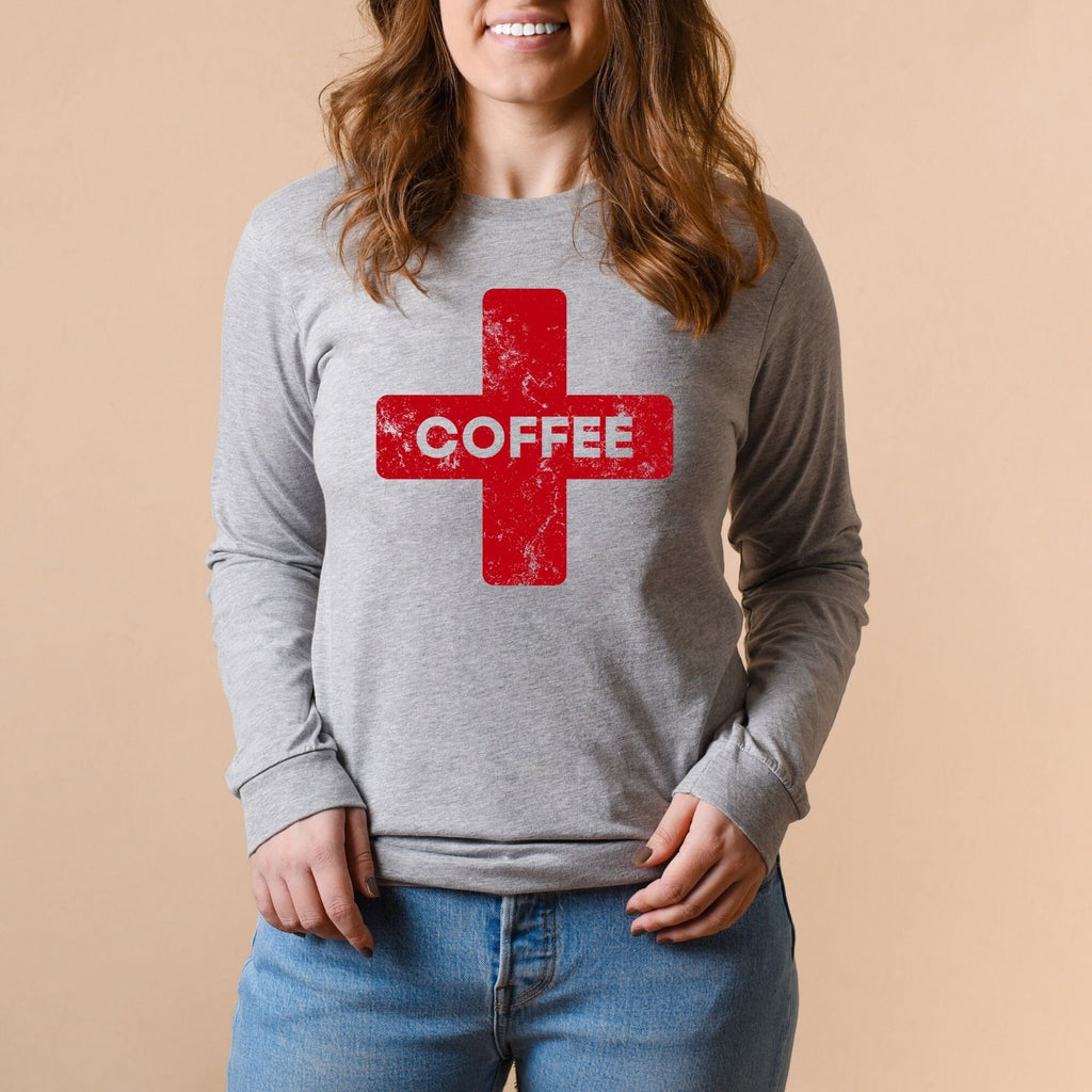 Dead Inside but Caffinated, Funny Womens Shirts, Womens Long Sleeve Shirts, Graphic Tees, Coffee Shirt, Caffeine Queen, Barista-Long Sleeves-208 Tees- 208 Tees, A Women's, Men's and Kids Online Graphic Tee Boutique, Located in Spirit Lake, Idaho