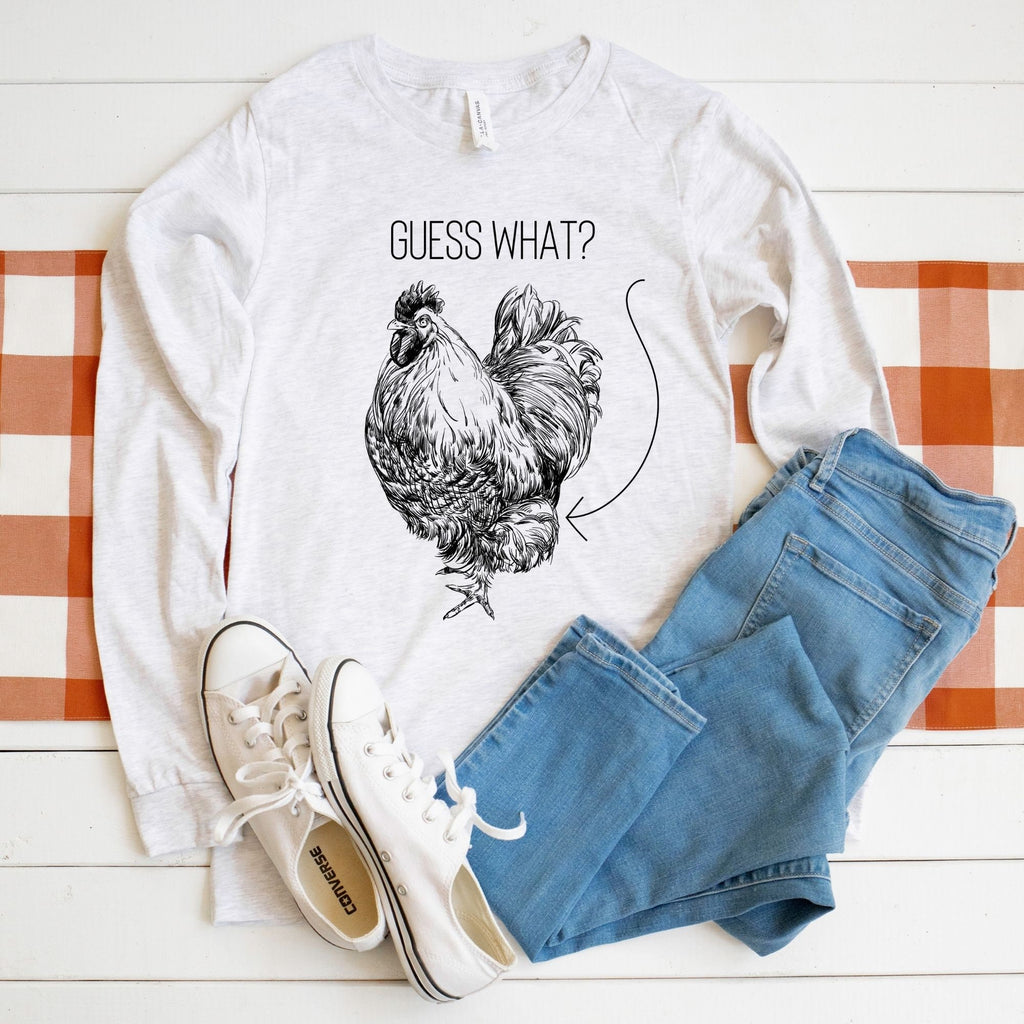 Chicken Butt T Shirt for Women, Funny Chicken Lover Shirt, Don't Be A Pecker, Chicken Farmer, Long Sleeve Shirt, Long Sleeve Graphic Tee-Long Sleeves-208 Tees- 208 Tees, A Women's, Men's and Kids Online Graphic Tee Boutique, Located in Spirit Lake, Idaho