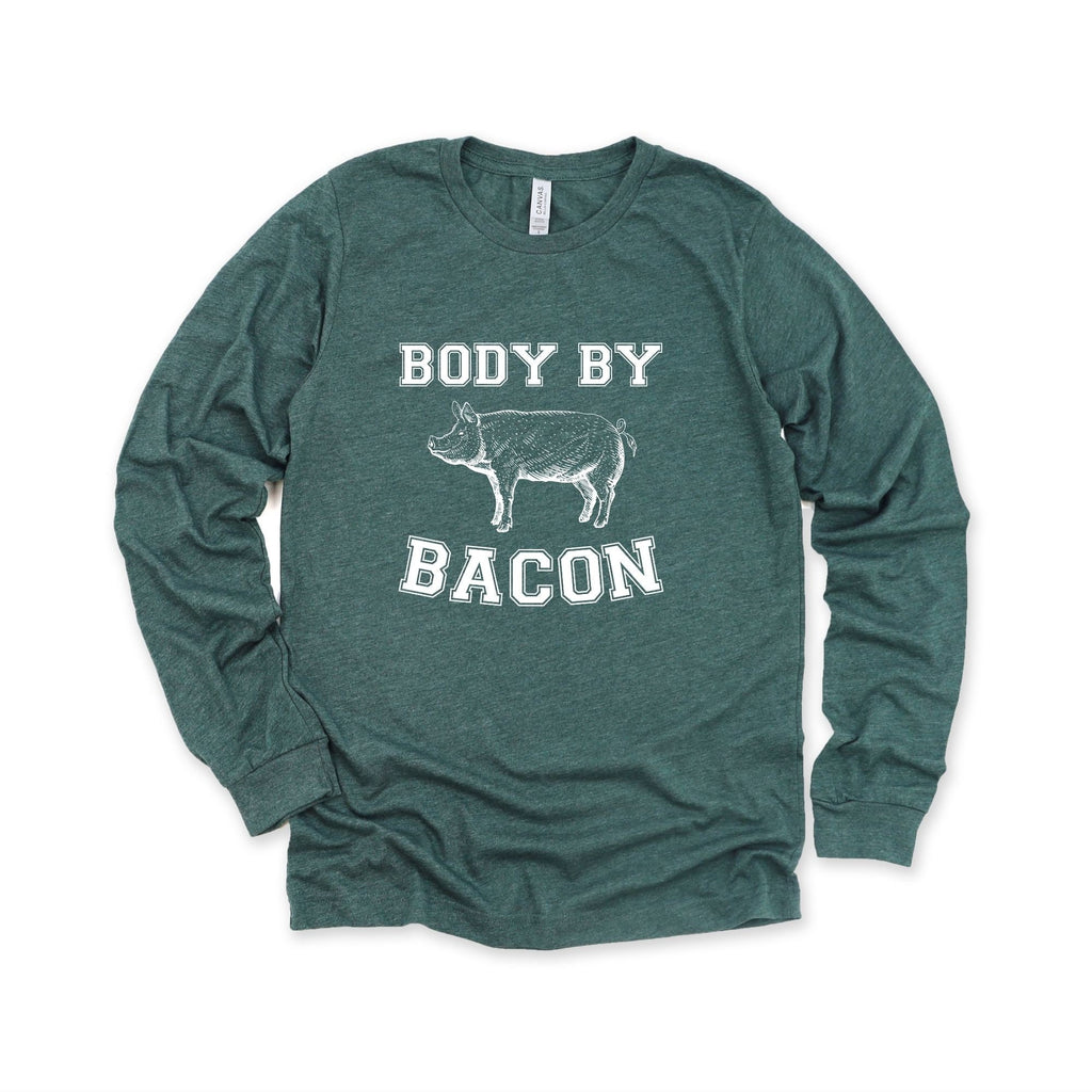 Body By Bacon Long Sleeve-Long Sleeves-208 Tees- 208 Tees, A Women's, Men's and Kids Online Graphic Tee Boutique, Located in Spirit Lake, Idaho