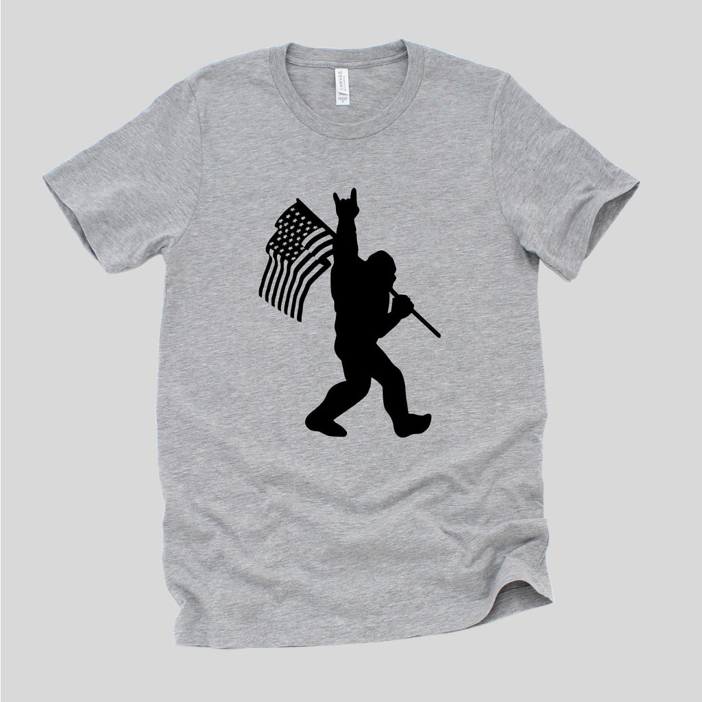 Patriotic Bigfoot Shirt, 4th of July Men's Shirt, Bigfoot Shirt, Sasquatch Shirts, Bigfoot Lover Gift, American Flag Bigfoot-208 Tees- 208 Tees, A Women's, Men's and Kids Online Graphic Tee Boutique, Located in Spirit Lake, Idaho