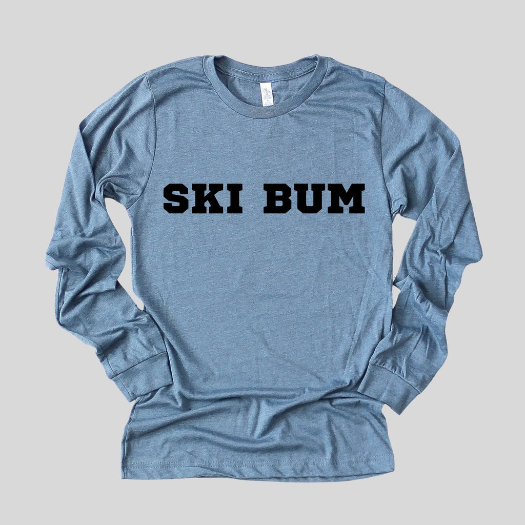 Ski Bum Skiing Tshirt Graphic Tee Long Sleeve-Long Sleeves-208 Tees- 208 Tees, A Women's, Men's and Kids Online Graphic Tee Boutique, Located in Spirit Lake, Idaho