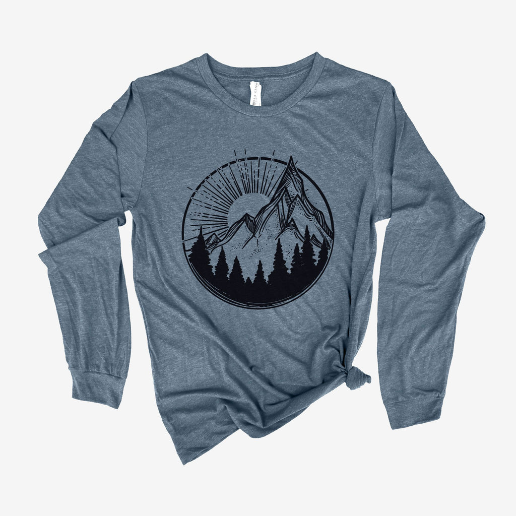 Mountain Sun Long Sleeve Shirt 46-Long Sleeves-208 Tees- 208 Tees, A Women's, Men's and Kids Online Graphic Tee Boutique, Located in Spirit Lake, Idaho